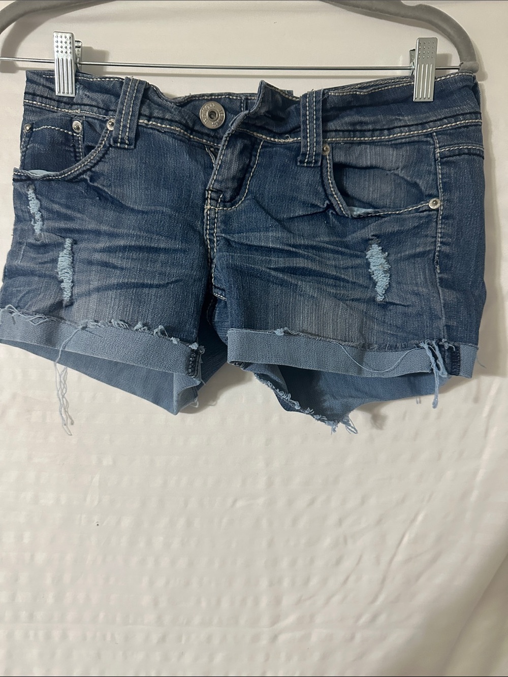 BONGO Distressed Roll-Cuff Denim Shorts - Blue